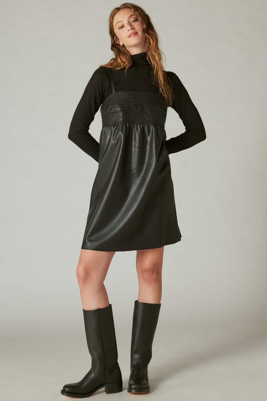 leather embroidered mini dress